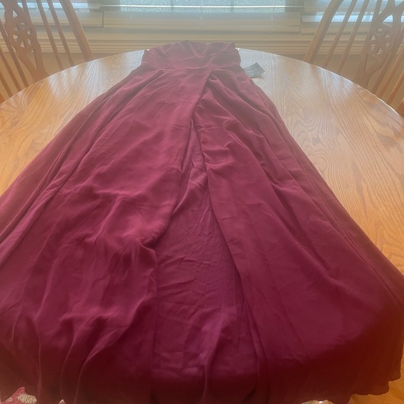 Lulus Dresses & Skirts - NWT Lulu’s Maroon Deep Red Spaghetti Strap Cross Back Long Formal Gown Side Slit